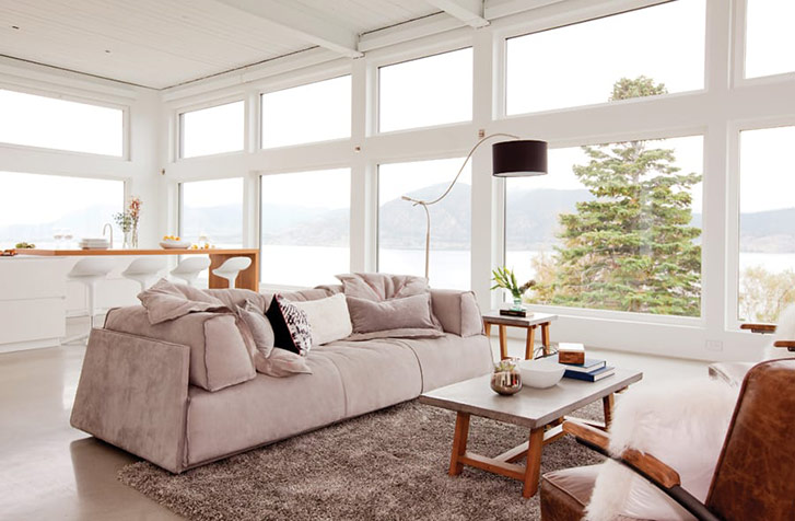 Zen living room on the Naramata Bench. Interior designer Connie Young. (Photo Janis Nicolay.)