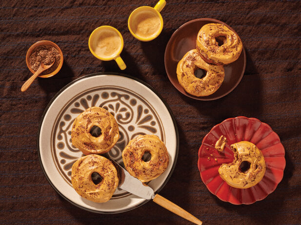 Espresso Tahini Banana Bread Doughnuts with Whipped Coffee “Frosting”