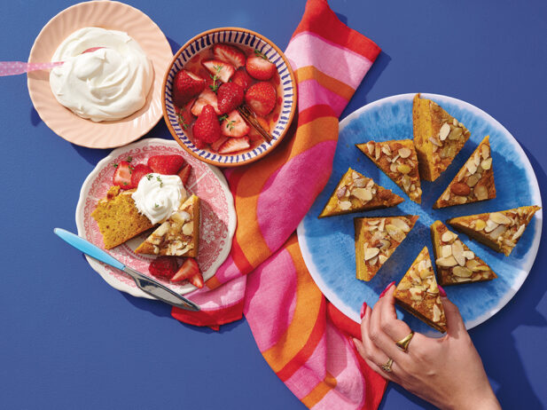 Turmeric Honey Cake with Pickled Strawberries