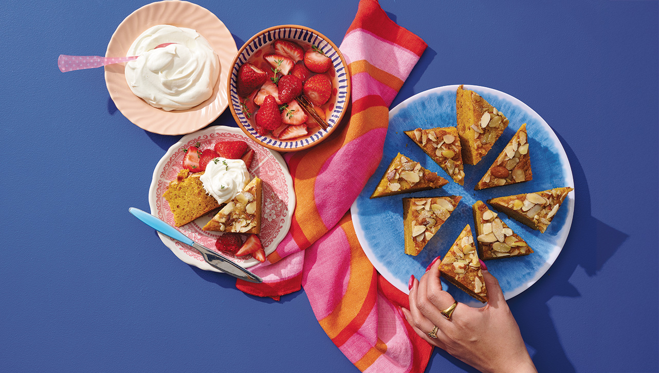 Turmeric Honey Cake with Pickled Strawberries