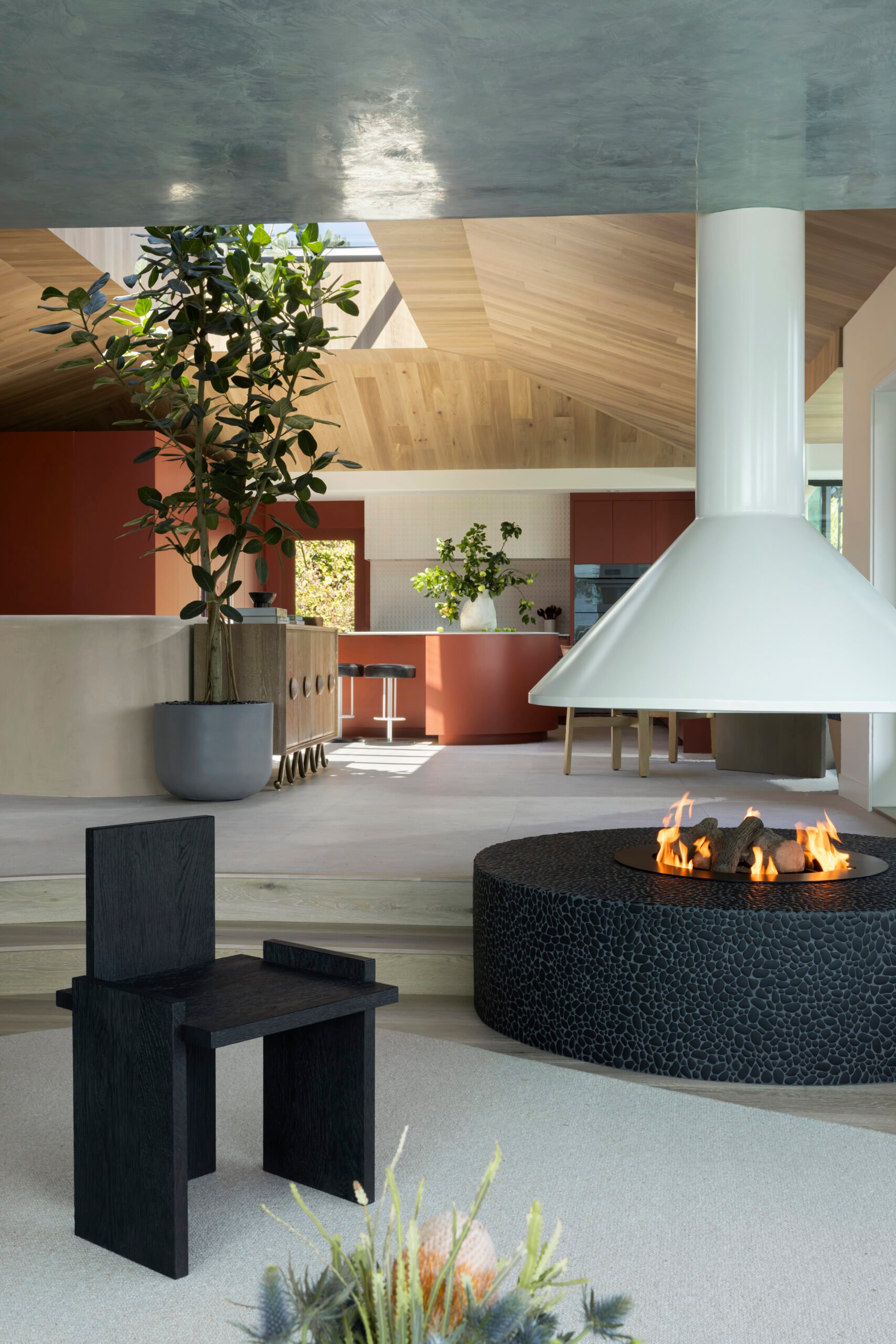 Venetian plaster ceiling in the Deep Cove living room by PlaidFox Studio