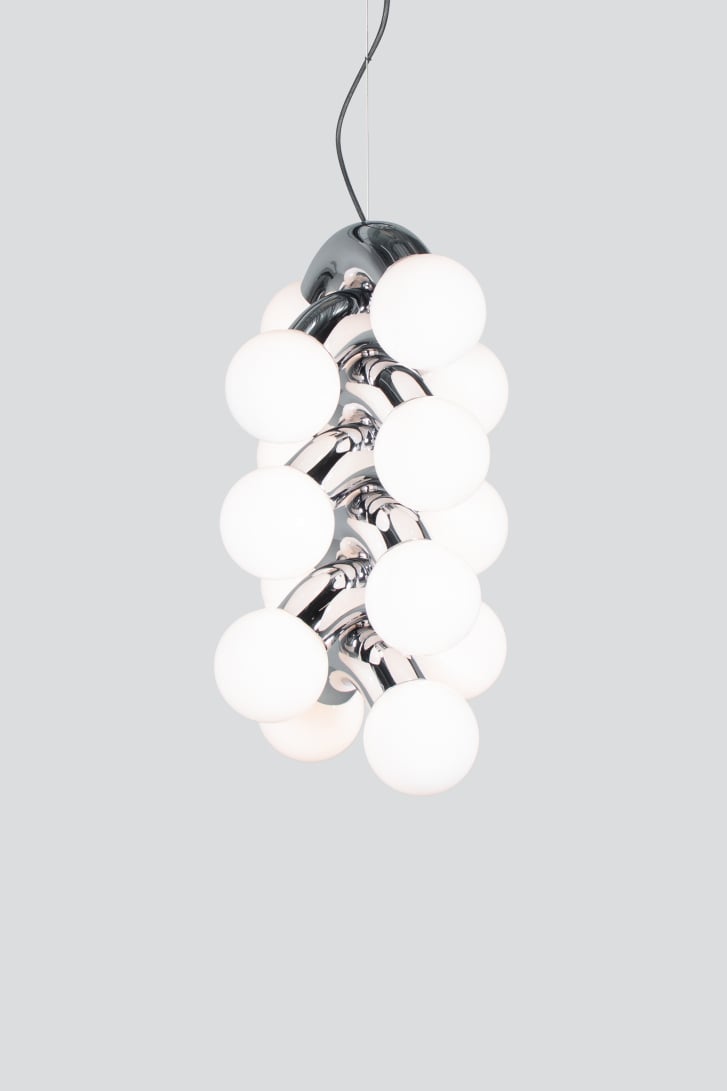 A-N-D Vine pendant light in chrome with opal glass globes