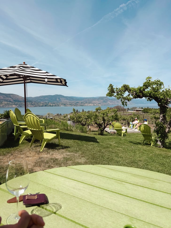 Outdoor tasting field at JoieFarm Winery in Naramata, B.C.