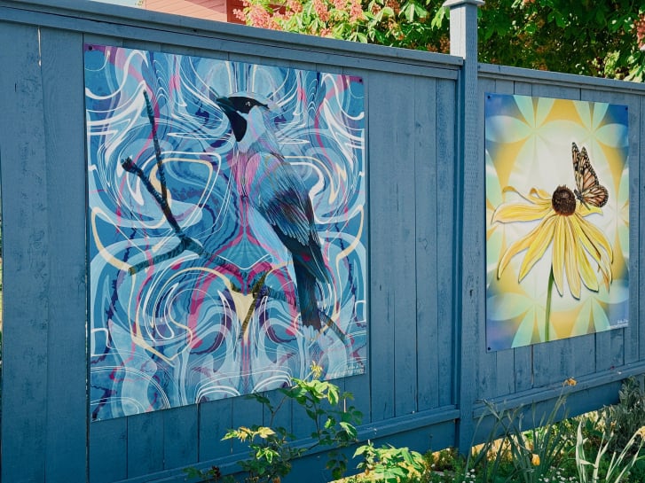 A garden-lined back alley and walking path in downtown Naramata, B.C.