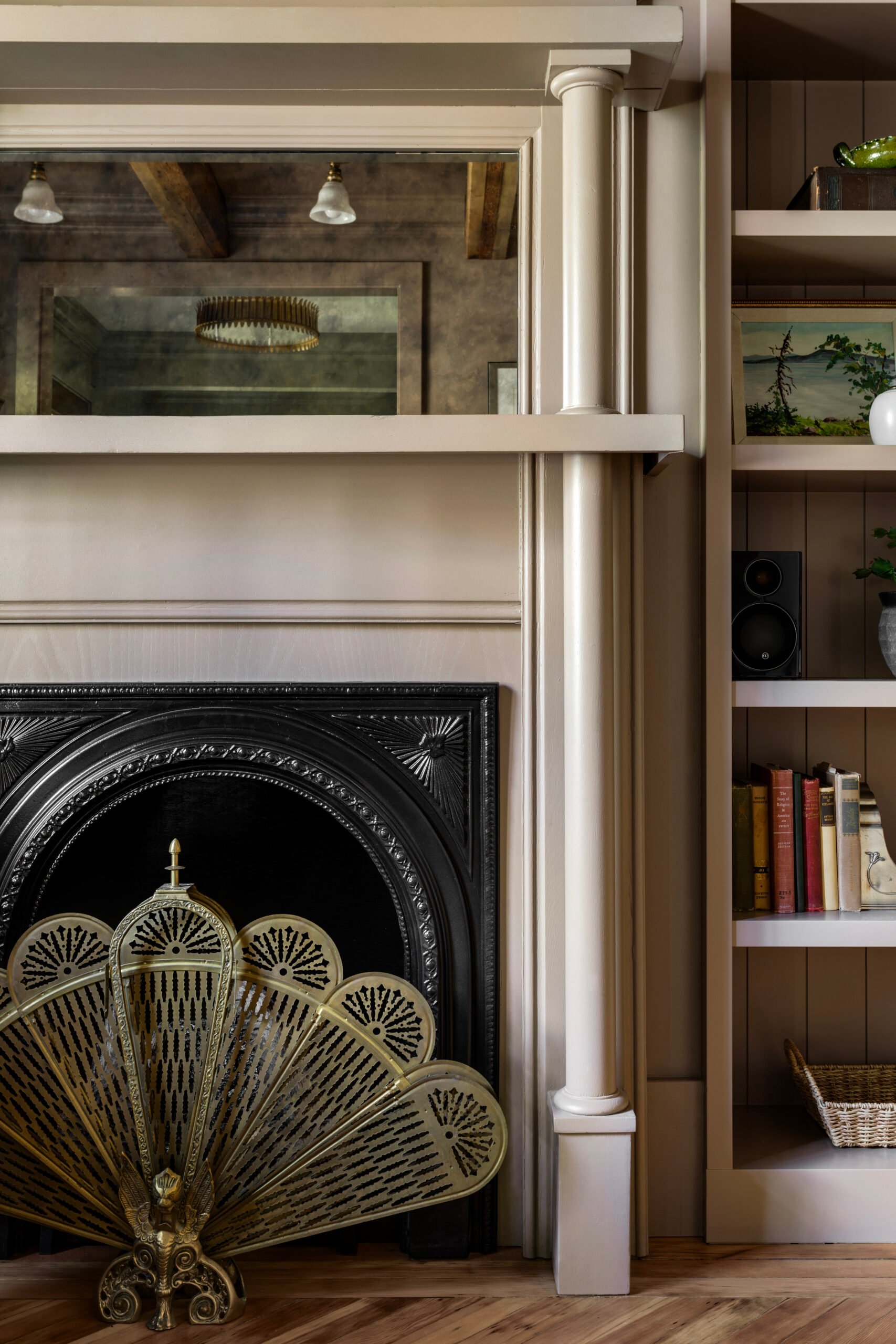 Home library and office vignette in the heritage renovation, Calgary