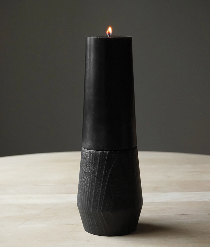 Smokestack pillar candle and holder 