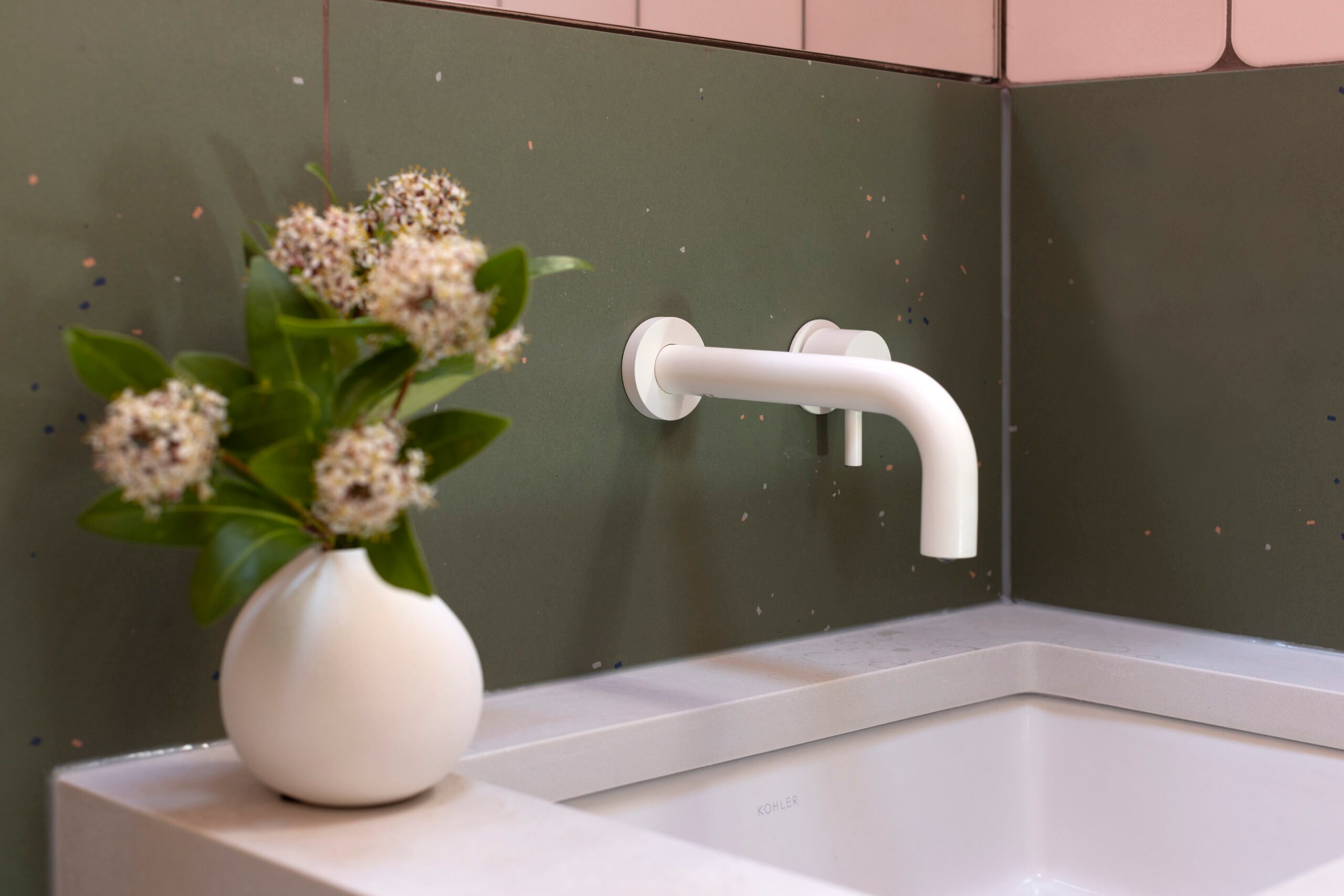 Powder room details in the Little Mountain project by Pure Design Inc., Vancouver