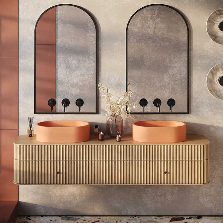 Dual Elle vessel sinks in coral