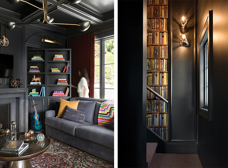 A secret staircase behind a bookshelf