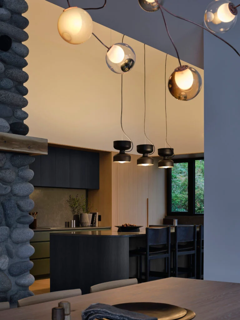 Kitchen close-up view with pendant lighting