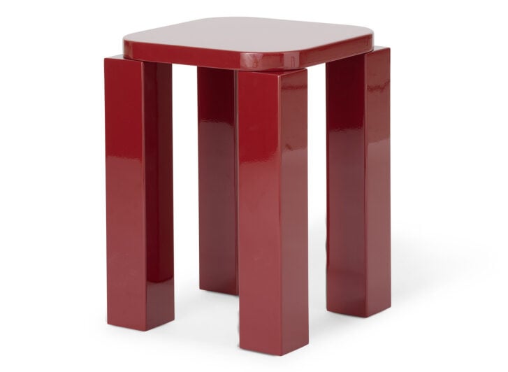 New Works Atlas stool in glossy lacquered burgundy