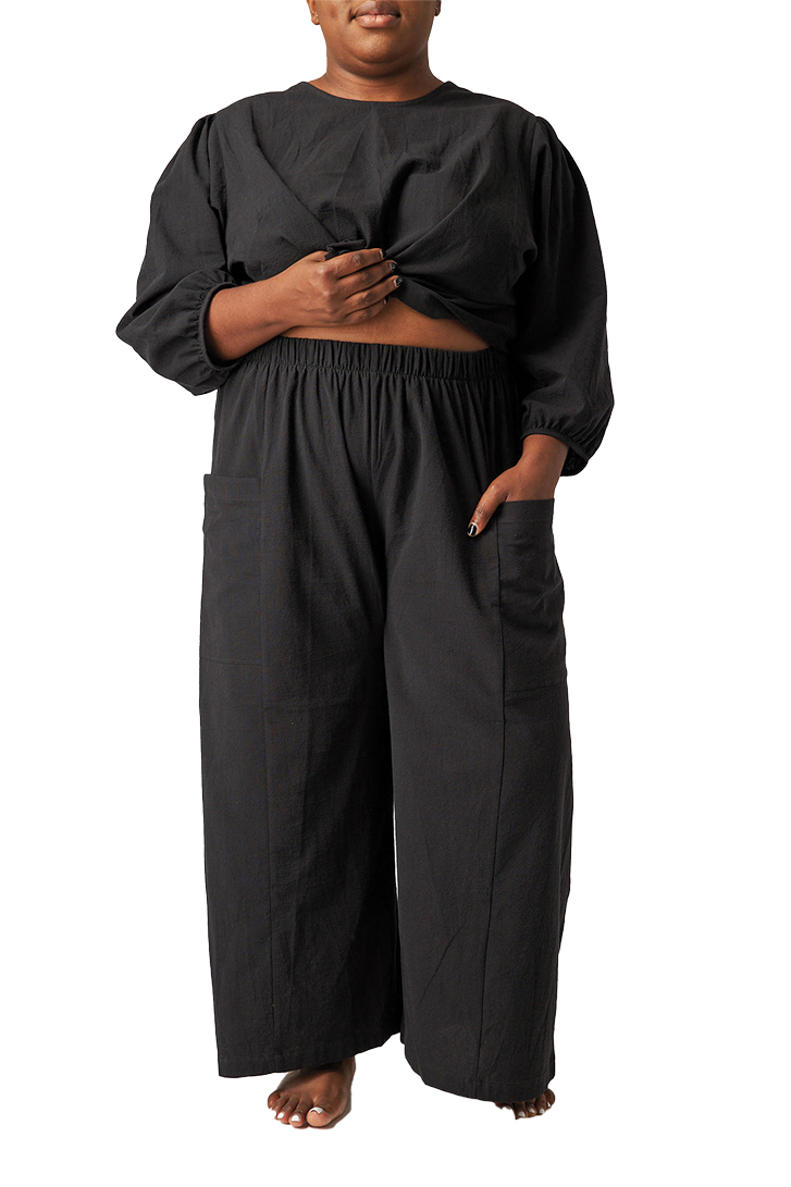 Black cotton Peace pants from Oge Ajibe