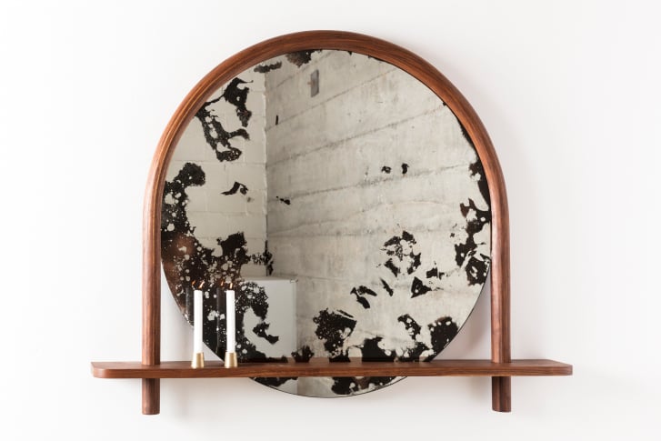 Hinterland Oxbow mirror with solid walnut frame and hand-etched silver mirror