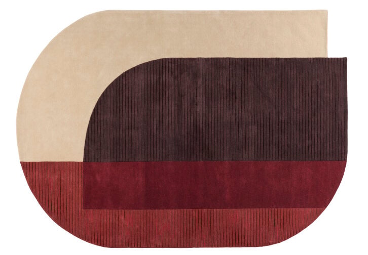 Roche Bobois Passage rug in overlapping grey and burgundy shapes