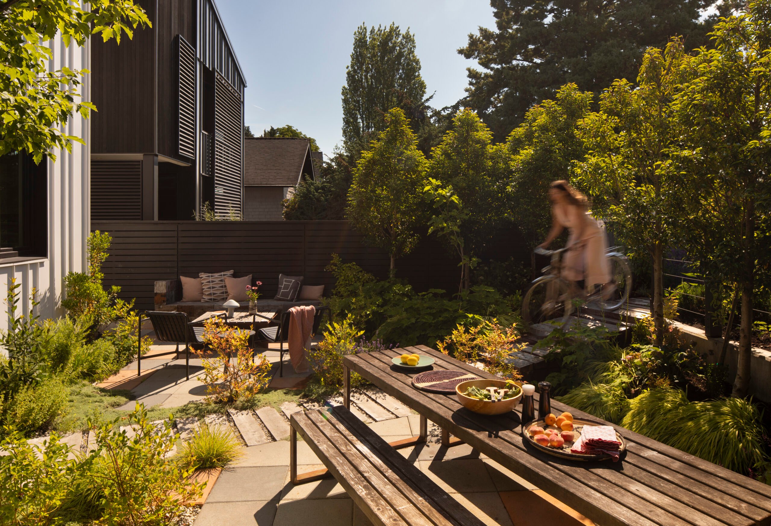 Courtyard dining room created from a former gravel lot, Rail Yard outdoor dining room, Vancouver