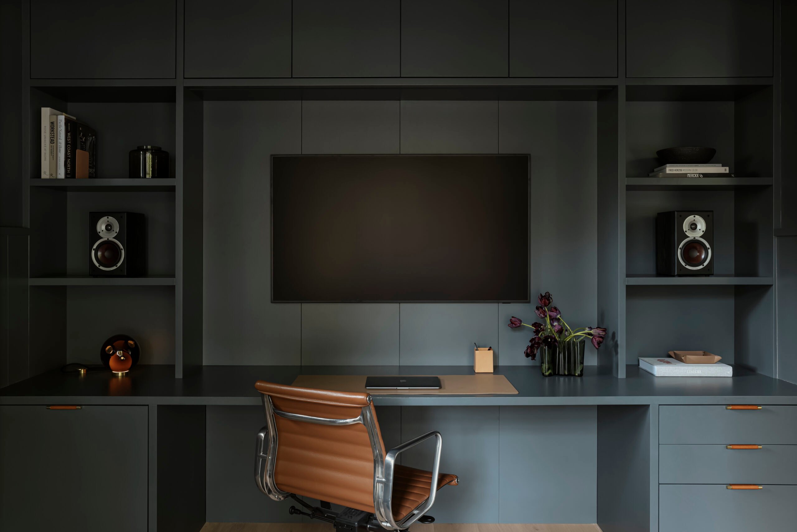 Lighting and built-in storage in the Wallace House den, Vancouver