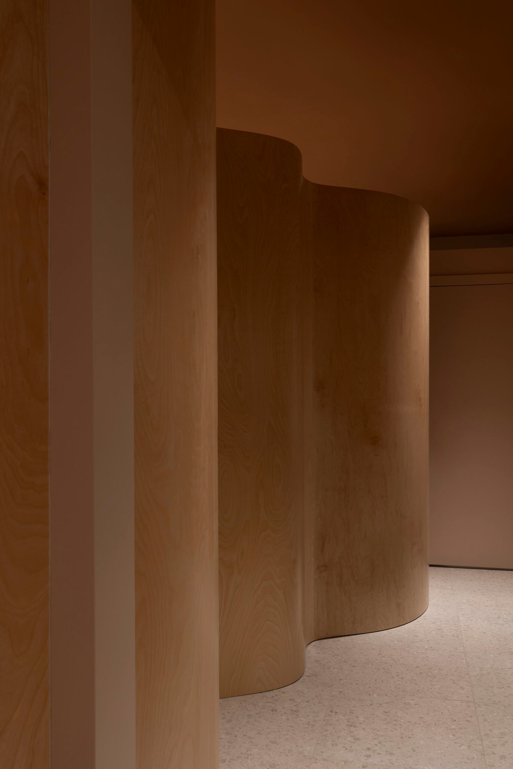 Birchwood screen and warm, spa-like details at Centennial Smiles, Calgary