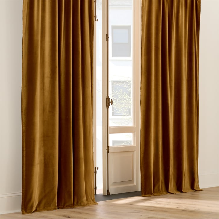 CB2 smoked amber organic cotton velvet curtain panel