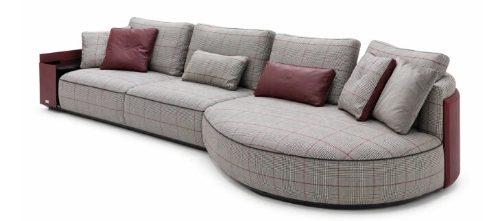 Tonino Lamborghini TL-4472 burgundy sectional sofa with round dormeuse