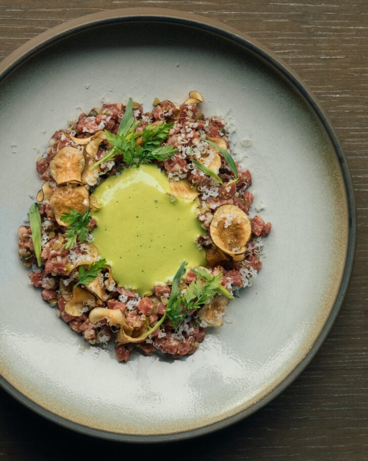 Artfully plated dish at the Courtney Room restaurant in Victoria
