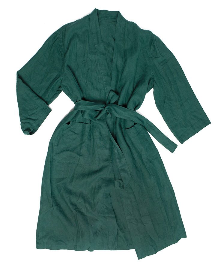 Wilet’s linen long robe in deep juniper 