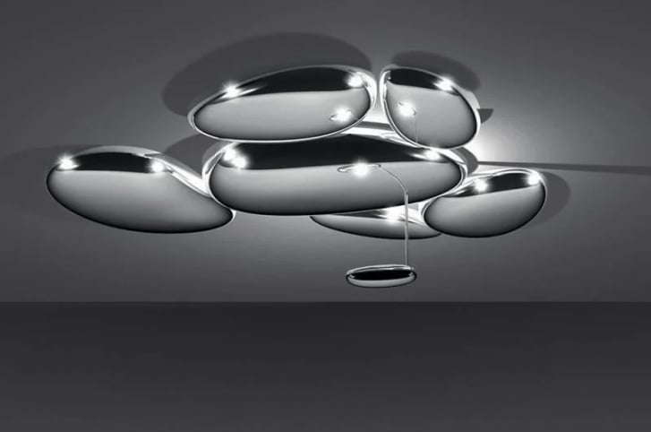 Artemide Skydro ceiling lamp by Ross Lovegrove in polished aluminum