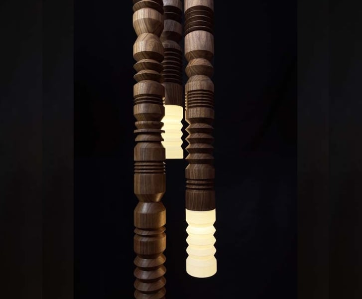 Notta pendant trio in walnut by Propellor Studio, Vancouver