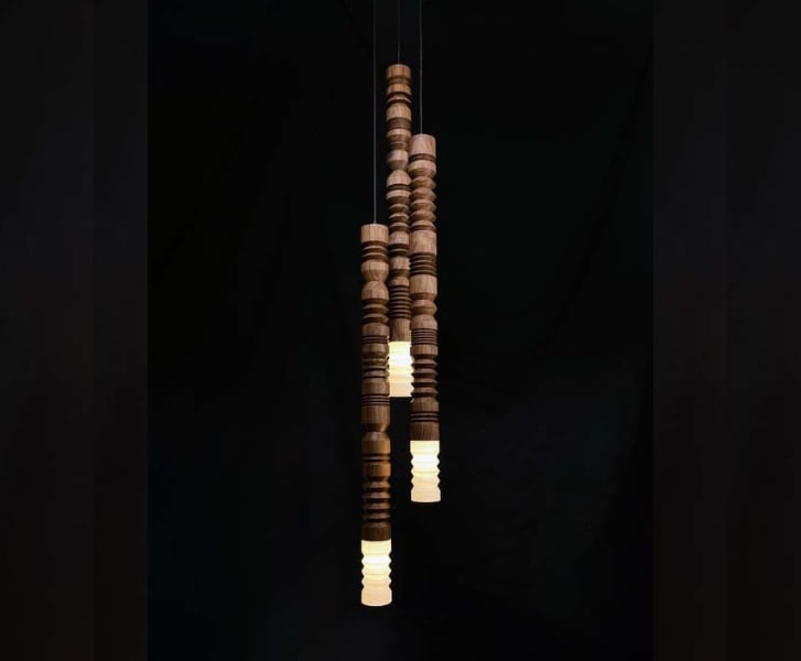 Notta pendant trio in walnut by Propellor Studio, Vancouver